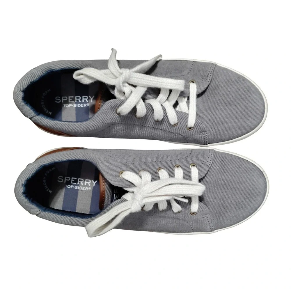 Sperry Top-Sider Canvas Sneakers Gray Brown Lace Up‎ Boat Size 6M